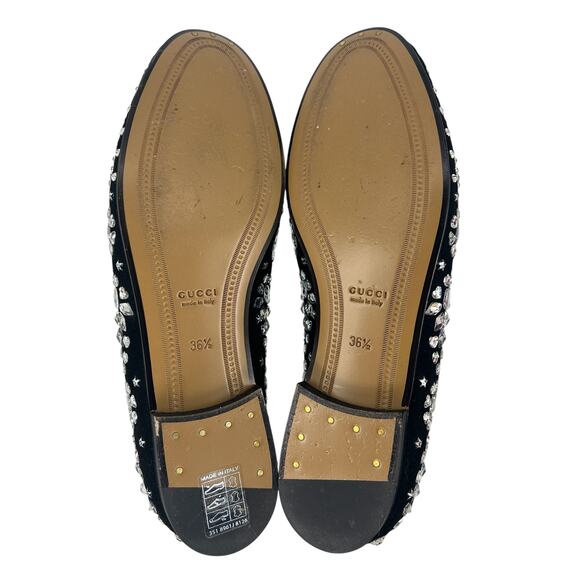 Gucci Jordaan Black Suede Loafers With Crystal Appliqué - Picture 15 of 16